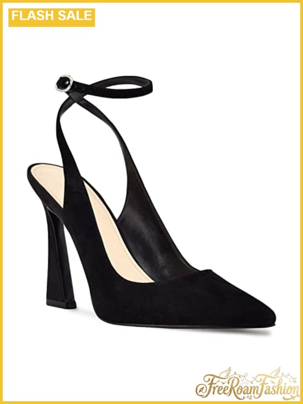 Womens Pointed Toe Slingback High Heel Ankle Strap Pump